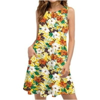 Holloyiver ljetne haljine za žene trendi cvjetni print majica prsluk plaža haljina bez rukava džep labavi boho