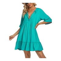 Modna Nova referenca haljina za plažu s kratkim rukavima, Mini suknja u boji s izrezom u obliku slova u, široka