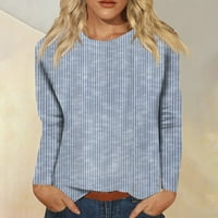 Bluze za žene, gornji dio dugih rukava, prugasti pulover s okruglim vratom, jesenski ležerni topovi, bluze u svijetloplavoj