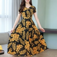 Bazyrey ženska haljina moda casual women kratke rukave duga haljina cvjetna tiskana haljina žuta m