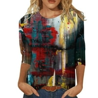 Košulje rukava za žene casual crewneck print pulover ljetni trendi labava udobna mekana bluza, vino s