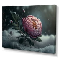 Dizajnirati cvjetajući ružičasti božur cvijet u zimi iii platno zidna umjetnost