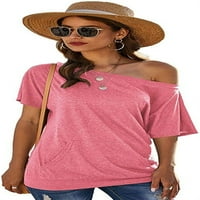 Cocopeaunts ženski rukavi casual vrhovi s ramena posada vrat majice prednji džep labavi fit bluza bluza