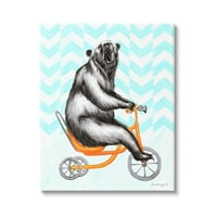 Stupell Industries Roaring Medvjed jahanje tricikl Whimsical Chevron uzorak grafička umjetnička galerija zamotana