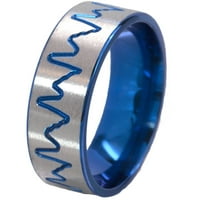 Ravni titanijski prsten s mljevenim otkucajem srca anodizirano u plavoj boji