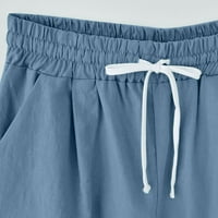 Ženske bermudske kratke hlače, ljetne pamučne lanene hlače Plus Size s printom, plava