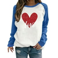 Ženski džemperi za Valentinovo sa slatkim uzorkom srca košulje dugih rukava Ležerne široke udobne majice s okruglim