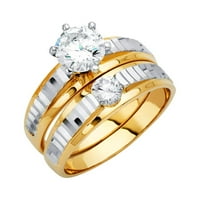 Jewels 14K žuto zlato kubični cirkonia cz vjenčani bend i zaručnički mladenkini prsten dva set trio set veličina