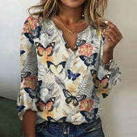 Ženska labava ležerna majica s rukavima od tri četvrtine i izrezom u obliku slova u, čipkasta majica s cvjetnim