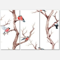 DesignArt 'Male ptice koje sjede na granama drveća III' Tradicionalno platno zidno umjetnički tisak