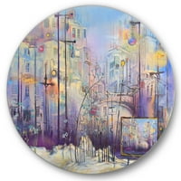 DesignArt 'Sažetak gradskog pejzaža s pastelom' Moderni metalni zidni umjetnost kruga - disk od 23 godine