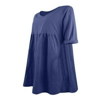 Plus Size Ženska jednobojna široka haljina s izrezom u obliku slova u, haljina za zabavu s džepovima, Mornarsko