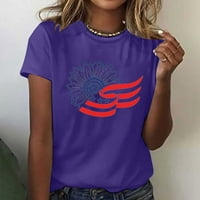 Olyvenn Summer Womens Tunic vrhovi Patriotske majice Suncokret USA Flags TEES trendi odjeća za odjeću Posada Košulje