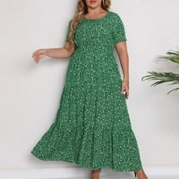 Rasprodaja ljetnih haljina za žene do gležnja modna Maksi haljina s okruglim vratom s printom zelena 3 inča