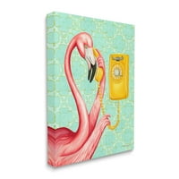 Stupell Industries Flamingo Korištenje retro telefona motiva za cvijeće grafičke umjetničke galerije zamotane