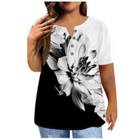 Ženska majica kratkih rukava s gumbima, prevelika majica, ležerni vrhovi s cvjetnim printom, bijeli, e-mail