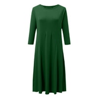 Ljetna haljina dužina koljena ženska modna ležerna solidna haljina okrugli vrat dugi rukav srednje teleća haljina