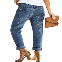 Ženske poderane traperice s vezicama, rastezljive traper hlače visokog struka, Ležerne hlače za dečka s velikim