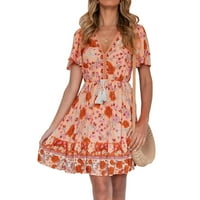 Modna ženska ljetna ležerna Mini haljina s izrezom u obliku slova U i kratkim rukavima s printom blagdanska rasprodaja