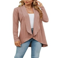 Ženski jednobojni pleteni džemper dugih rukava s otvorenim prednjim dijelom kardigan kaput gornja odjeća