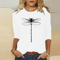 Jesenske tunike-majice s rukavima Plus veličine za žene modni Casual labavi lagani osnovni vrhovi s printom vretenca