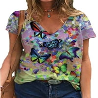 Ženska široka majica kratkih rukava s kratkim rukavima, ženska boemska bluza s cvjetnom tunikom, ljetna majica