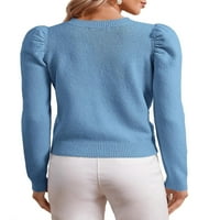 Casual jednobojni puloveri s okruglim vratom i dugim rukavima u plavoj boji, Ženski džemperi