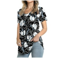 Majice kratkih rukava za žene labave ugradbene ležerne tunike vrhovi ljetni cvjetni cvjetni bluza crna m