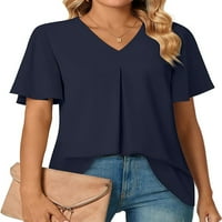 Majice za žene, majice s izrezom u obliku slova u, jednobojna šifonska bluza, meka majica s tunikom, 2-inčni mornarski
