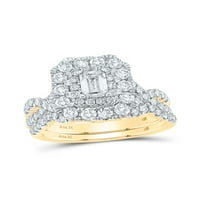 14KT žuto zlato Smaragdni dijamantni halo mladenkin vjenčani prsten set cttw