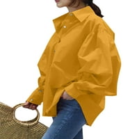 Ženske majice na kopčanje, Bluza na kopčanje, košulje s reverom, uredska tunika, široka košulja u žutoj boji