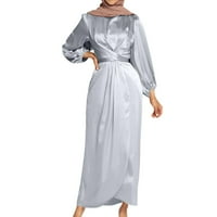 Yuelianxi haljina za žene modna ležerna čvrsta boja o vratu dugi rukavi satenski meki struk i haljina od gležnja