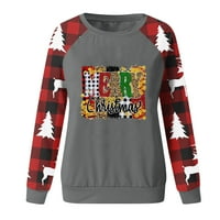 Majice za sretan Božić, ženske božićne majice, majice s dugim rukavima s printom slova, sive boje