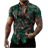 Muške plus majice za čišćenje muškaraca modni povremeni gumbi na havaji tiskari za okretanje majice kratkih rukava