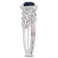 Miabella Ženska karat T.G.W. Stvoren plavi safir i dijamantni naglasak 10kt bijelog zlata Halo Heart Ring