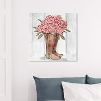 Wynwood Studio 'Rider čizme cvijeće' cvjetni i botanički zidni umjetnički platno print - ružičasta, smeđa, 20