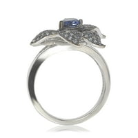 Sterling srebrni safir i dijamantni naglasak egzotični cvjetni prsten