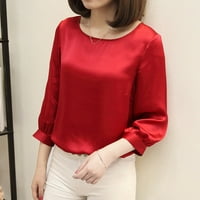 Ženska kratka uredska radna odjeća, majice s rukavima od tri četvrtine, ležerni vrhovi u crvenoj boji;