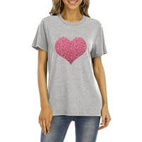 ;/ Ženske majice Plus Size, Ženska majica s uzorkom svjetlucavog srca, majice kratkih rukava za Valentinovo, vrhovi