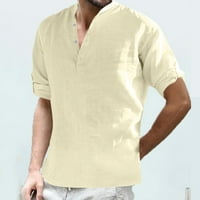 Muški vrhovi u prodaji Muška pamučna lanena košulja pulover ležerna jednobojna majica za plažu sa stojećim ovratnikom