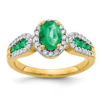 Prsten od žutog zlata od 14 karata s smaragdnim draguljem ovalnog oblika i zelenim okruglim dijamantom, veličina