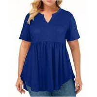 Žene plus Veličina labava ležerna majica s majicama s kratkim rukavima s kratkim rukavima, plava, 3xl