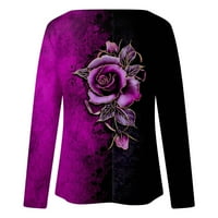 Cara Lady ženski povremeni modni tisak dugih rukava O-Neck Udobni pulover Top Purple S