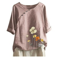 Zhizaihu Ženska košulja za rukave za vrat cvjetni print svježi stil casual bluza ružičasta xxxl