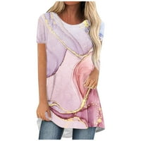 Lirclo ženski ljetni tiskani okrugli vrat labavi kratki pulover rukavi bluza ružičasta xxl