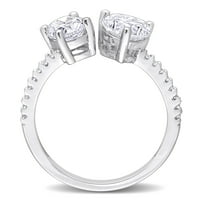 Ženski zaručnički prsten od srebra od srebra od 2 kamena ovalnog oblika i srca od bijelog moissanita s 2 kamena