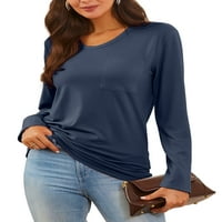 Voguele Women Majica Malična majica s dugim rukavima majica jesena tunična bluza casual pulover tamnoplava s