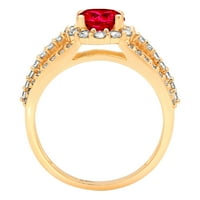 Prsten okruglog reza s imitacijom crvenog rubina od 14 karata u žutom zlatu s aureolom za godišnjicu zaruka, veličina