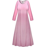 Mala visoka Ženska haljina s okruglim vratom s dugim rukavima, nježno ružičasta, s iskričavim dizajnerskim printom,