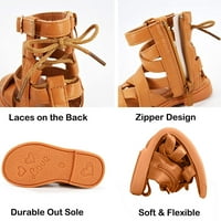 Malini za bebe djevojčice gladijatorske sandale Otvorene nožne prst gumeni potplat rimske cipele Zipper Outdoor